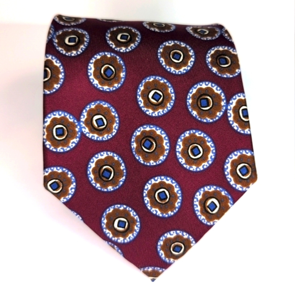 Vintage Accents by Isaac Zelcer Tie – Purple Blue Brown Print – 100% Silk